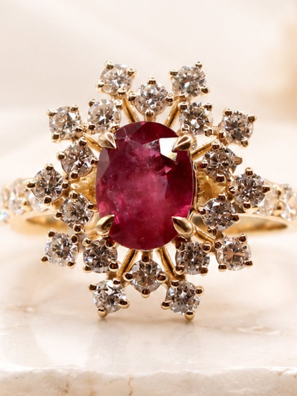 Ruby Starburst Halo Ring